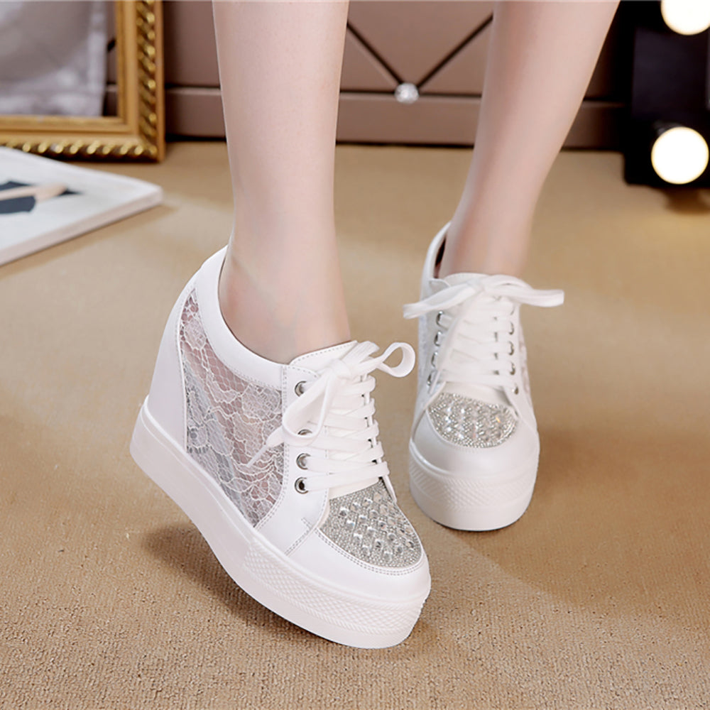ACE SHOCK Women's Platform Sneakers with Hidden Heel Fashion Wedge Bride Wedding Shoes