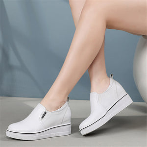ACE SHOCK Hidden Wedge Sneakers for Women Slip on, Fashion High Heel Leather Shoes Casual Platform Loafers