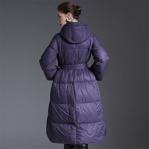 Women's Oversized 95% White Duck Down Long Puffer Coat with Hood