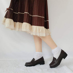 ACE SHOCK Women's Loafers Chunky Heel Mary Janes Slip on Uniform Dress Shoes Cosplay Oxfords