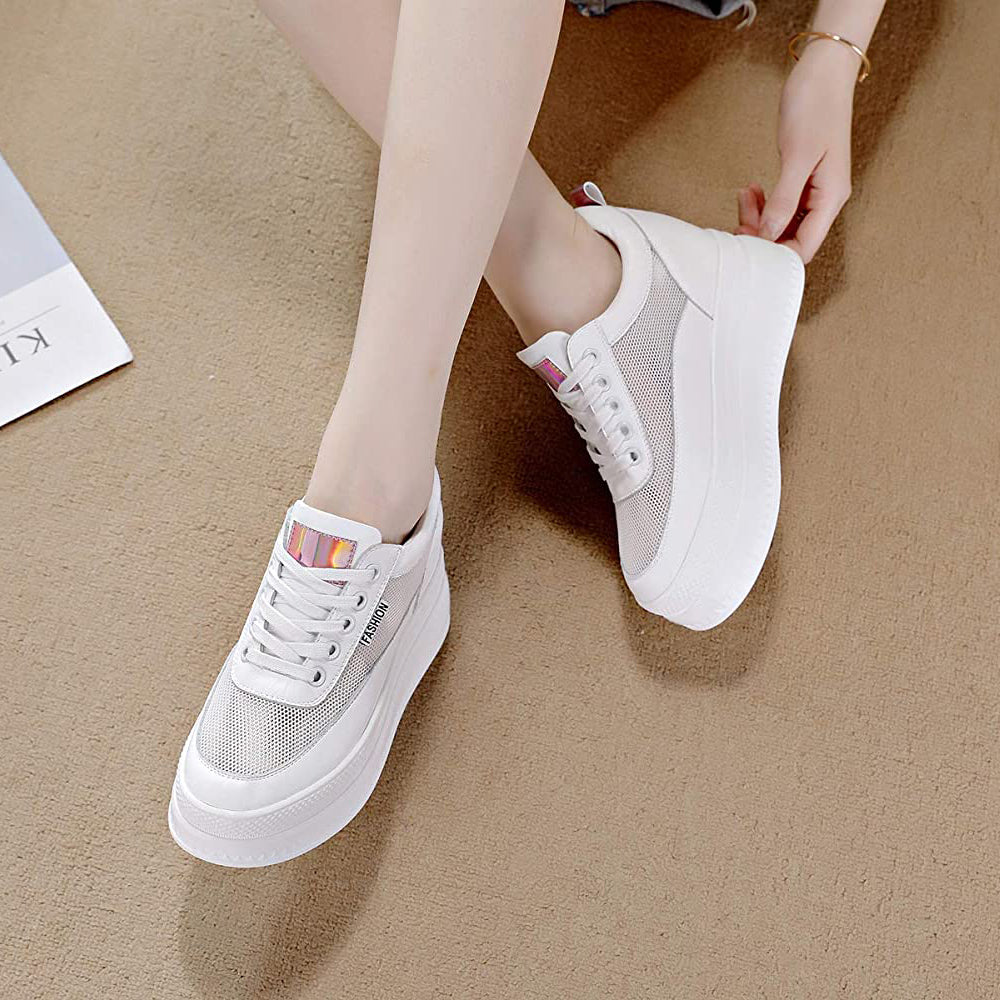 ACE SHOCK Women's Platform Sneakers with Hidden Heel Fashion Leather Wedge Bride Wedding Shoes