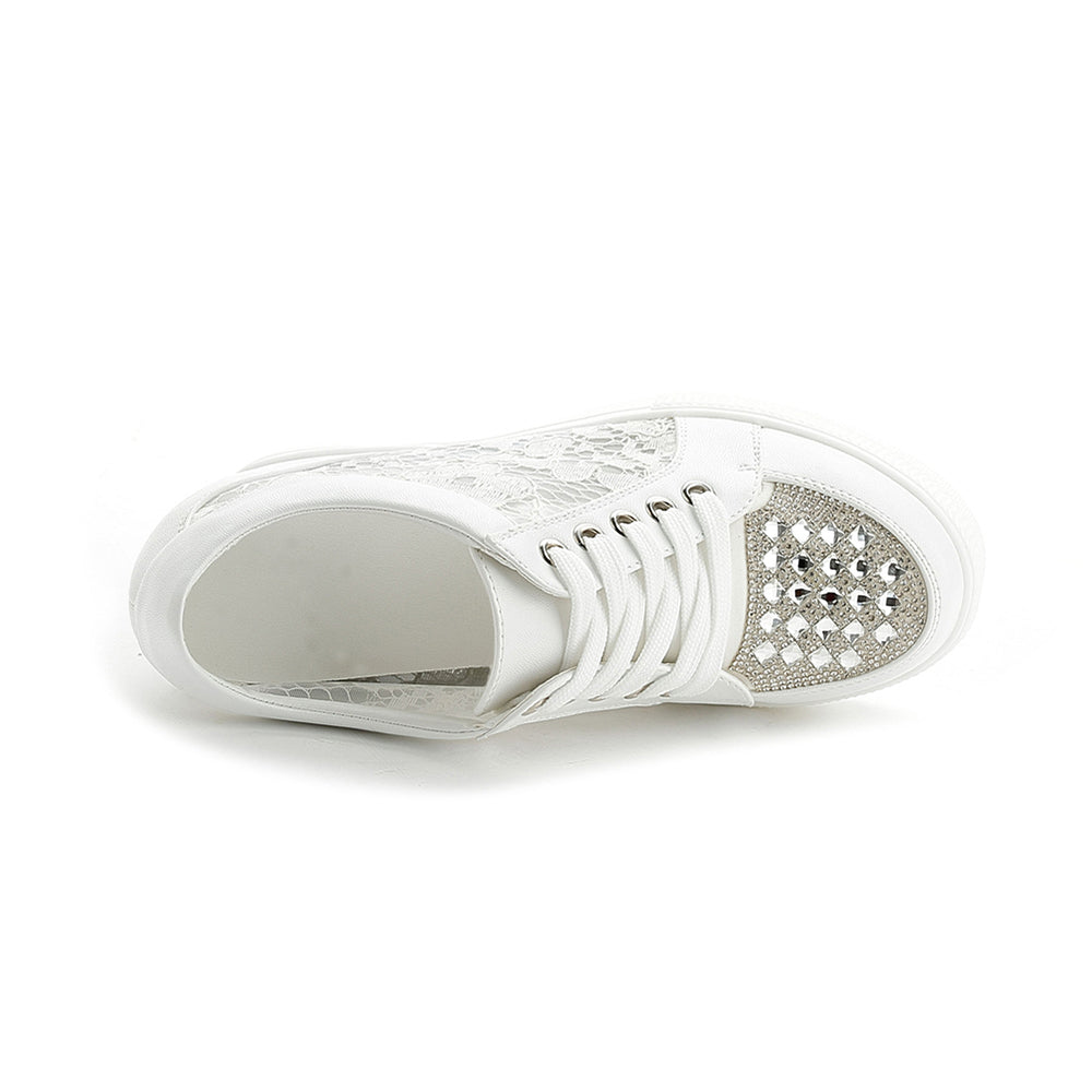 ACE SHOCK Women's Platform Sneakers with Hidden Heel Fashion Rhinestone Wedge Bride Wedding Shoes
