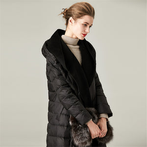 Women's 90% White Duck Down Long Puffer Coat with Hood
