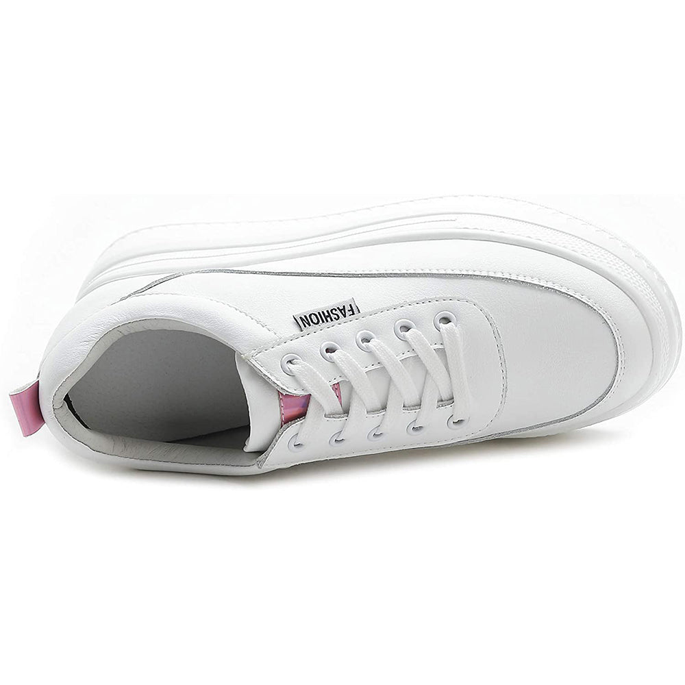 ACE SHOCK Women's Platform Sneakers with Hidden Heel Fashion Leather Wedge Bride Wedding Shoes
