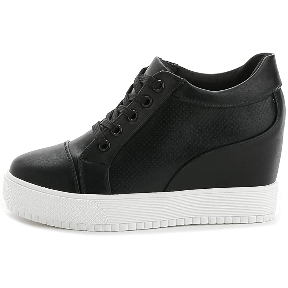 ACE SHOCK Women's Platform Sneakers with Hidden Heel Fashion Lace-up Wedge Bride Wedding Shoes