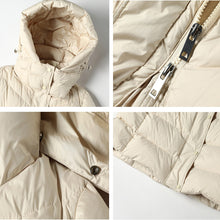 Load image into Gallery viewer, Women&#39;s 90% White Duck Down High Waisted Hooded Extra Long Puffer Coat with Belt