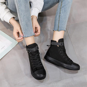 ACE SHOCK Women's Hidden Heeled Canvas Shoes High Top Fashion Wedge Sneakers