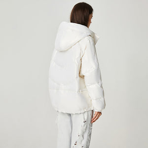 Women's Cozy Hooded Shiny Puffer Jacket 90% White Duck Down Coat
