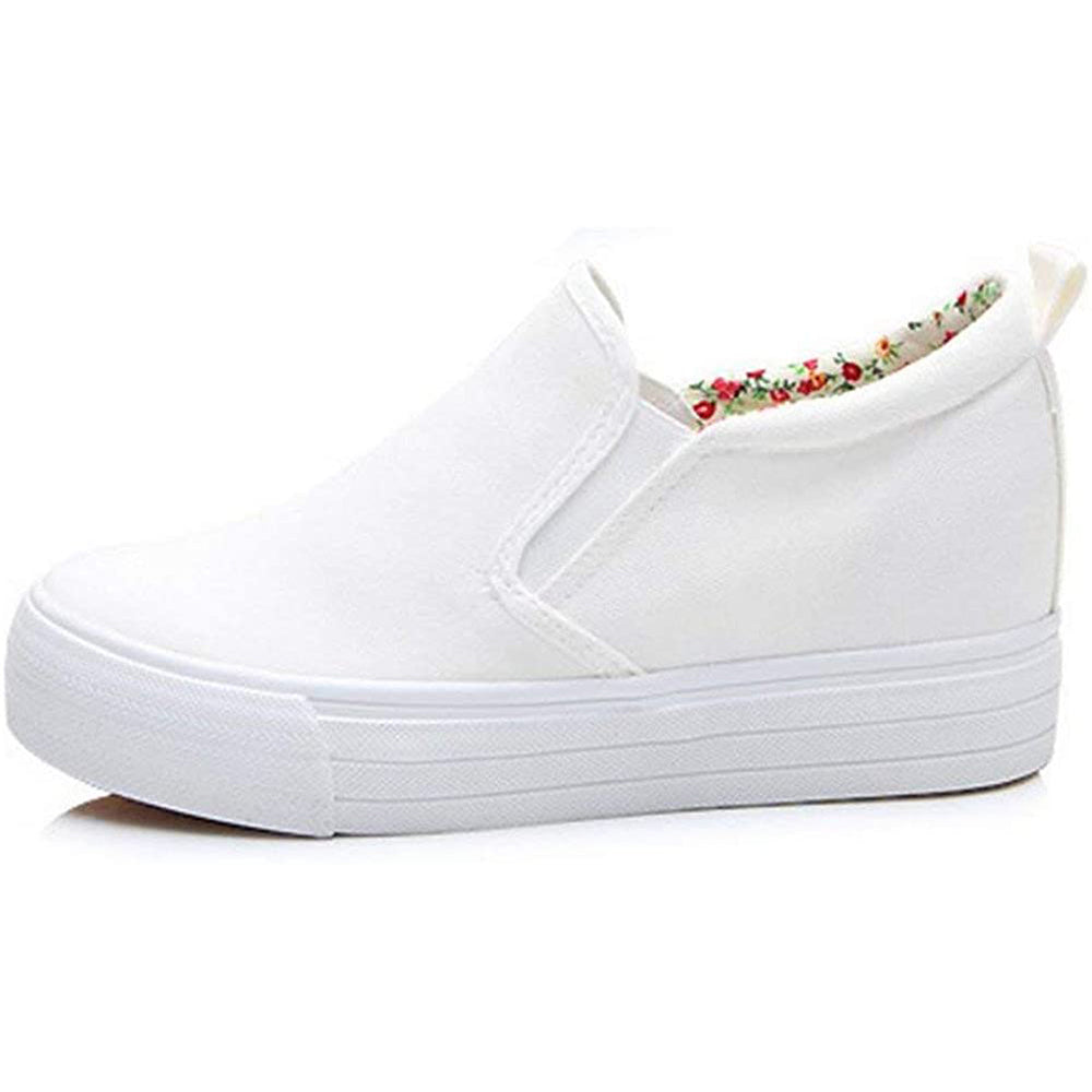 ACE SHOCK Hidden Wedge Sneakers for Women Slip on, Fashion High Heel Low Top Canvas Shoes Casual Platform Loafers