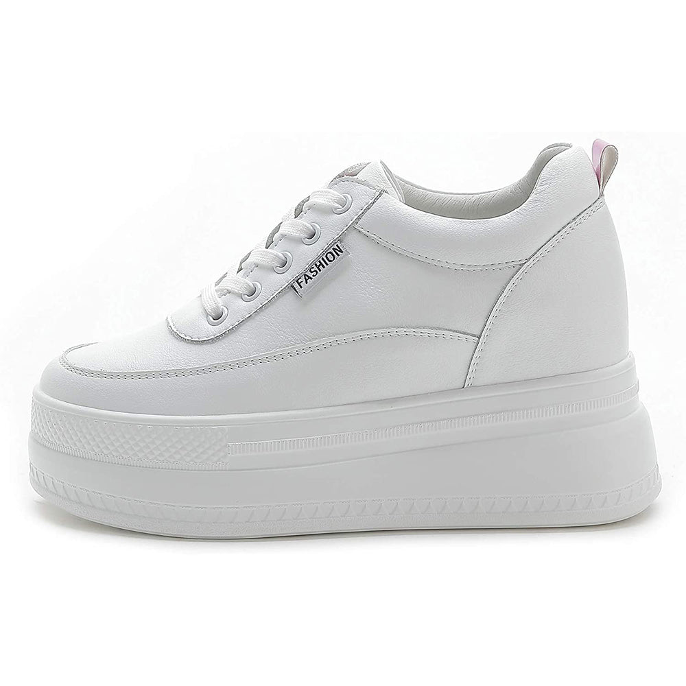 ACE SHOCK Women's Platform Sneakers with Hidden Heel Fashion Leather Wedge Bride Wedding Shoes