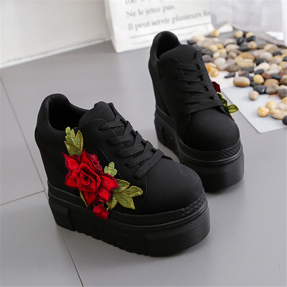 ACE SHOCK Women's Fashion Platform Sneakers High Hidden Heel Wedge Walking Shoes Bride Wedding Shoes Flower