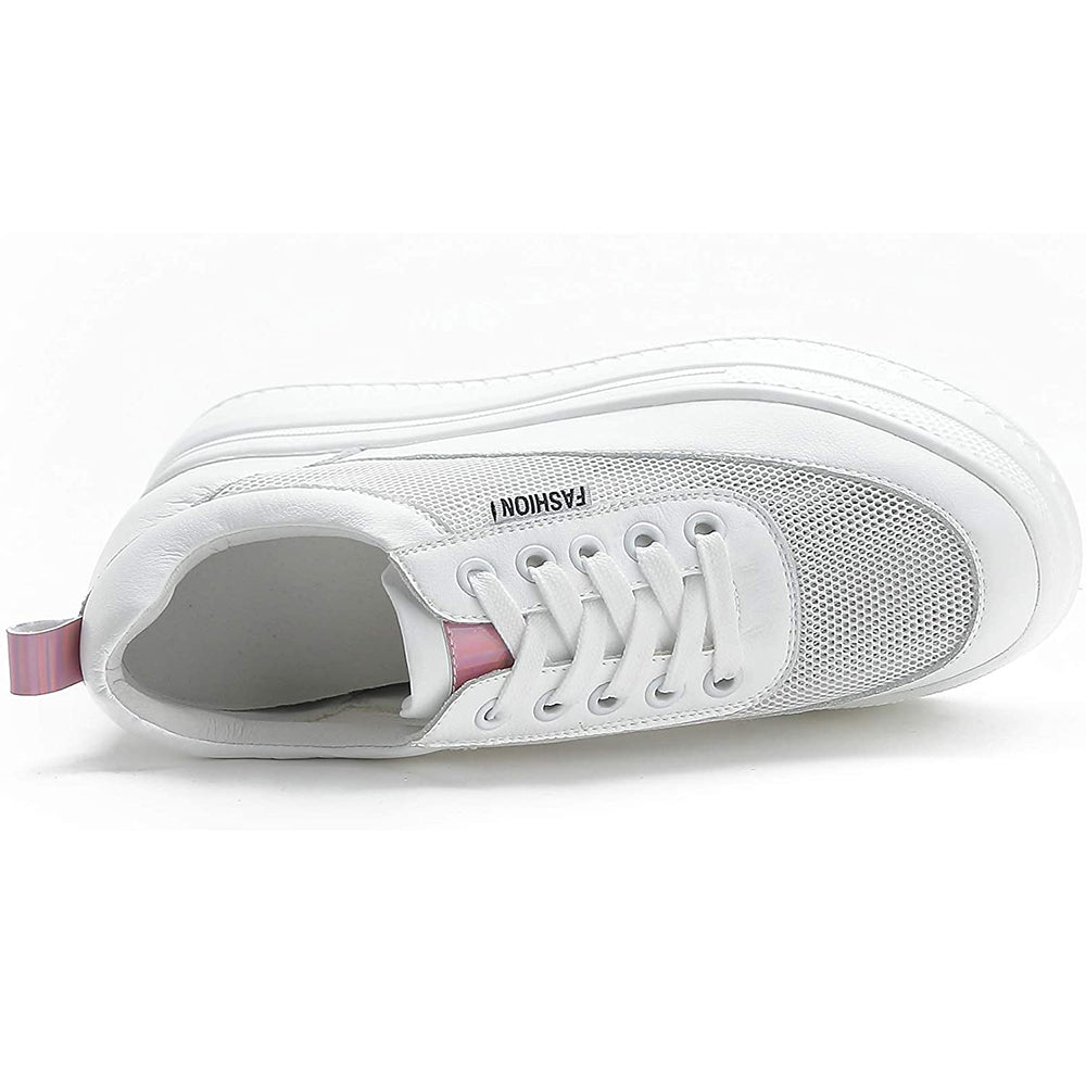 ACE SHOCK Women's Platform Sneakers with Hidden Heel Fashion Leather Wedge Bride Wedding Shoes