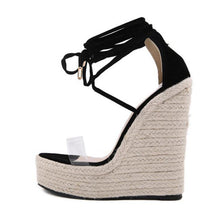 Load image into Gallery viewer, Women Espadrille Wedge Sandals 2021 Fashion Lace-up High Heeled Platform Dressy Shoes