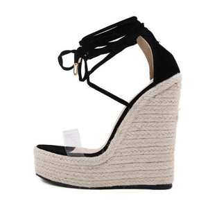 Women Espadrille Wedge Sandals 2021 Fashion Lace-up High Heeled Platform Dressy Shoes