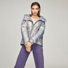 Load image into Gallery viewer, Women&#39;s Cozy Hooded Shiny Puffer Jacket 90% White Duck Down Coat