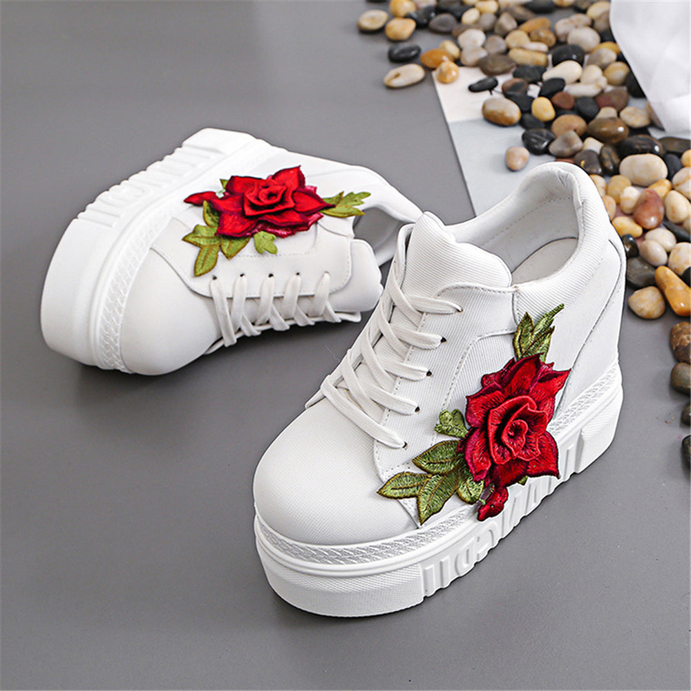 ACE SHOCK Women's Fashion Platform Sneakers High Hidden Heel Wedge Walking Shoes Bride Wedding Shoes Flower