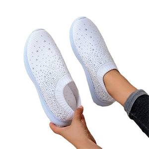 ACE SHOCK Women's Walking Tennis Shoes Slip on Easy Sneakers Fashion Rhinestone Athletic Shoes