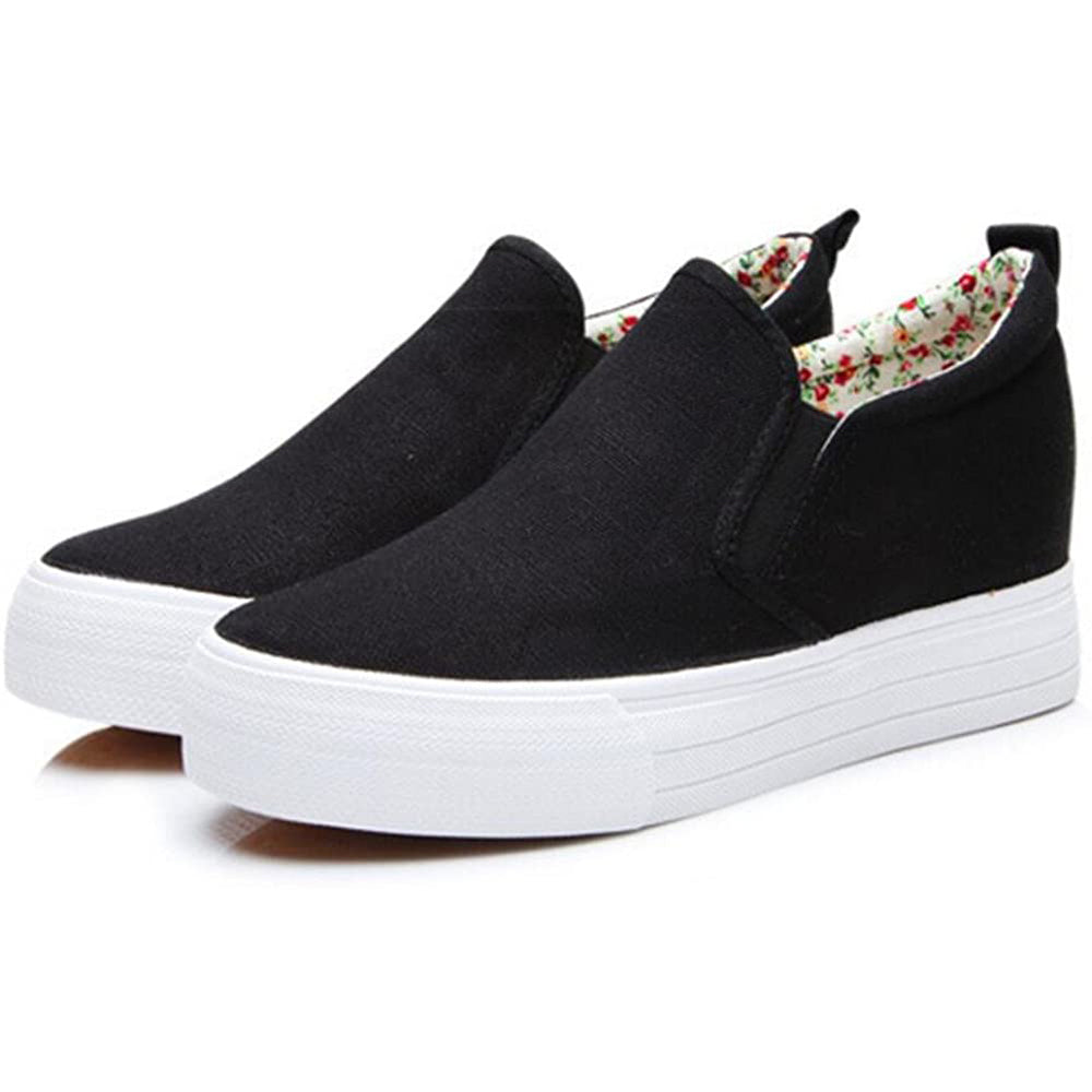 ACE SHOCK Hidden Wedge Sneakers for Women Slip on, Fashion High Heel Low Top Canvas Shoes Casual Platform Loafers