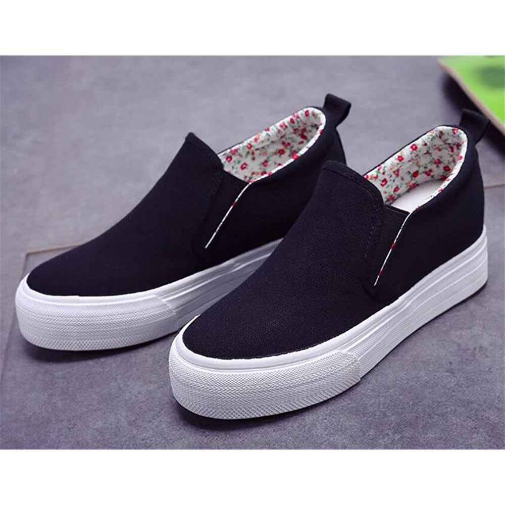 ACE SHOCK Hidden Wedge Sneakers for Women Slip on, Fashion High Heel Low Top Canvas Shoes Casual Platform Loafers