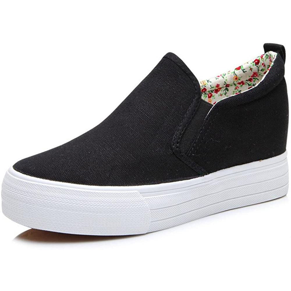 ACE SHOCK Hidden Wedge Sneakers for Women Slip on, Fashion High Heel Low Top Canvas Shoes Casual Platform Loafers