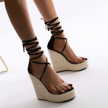 Load image into Gallery viewer, Women Espadrille Wedge Sandals 2021 Fashion Lace-up High Heeled Platform Dressy Shoes