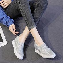 Load image into Gallery viewer, ACE SHOCK Women&#39;s Wedge Loafers with Hidden Heel Leather Rhinestone Fashion Sneakers
