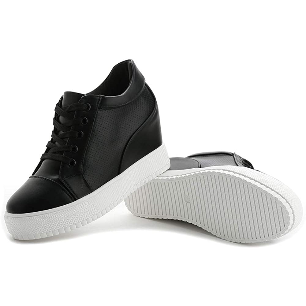 ACE SHOCK Women's Platform Sneakers with Hidden Heel Fashion Lace-up Wedge Bride Wedding Shoes