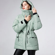 Load image into Gallery viewer, Women&#39;s Cozy Thicken Hooded Puffer Jacket 90% White Duck Down Coat with Belt