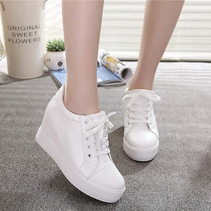 ACE SHOCK Women's Platform Sneakers with Hidden Heel Fashion Lace-up Wedge Bride Wedding Shoes