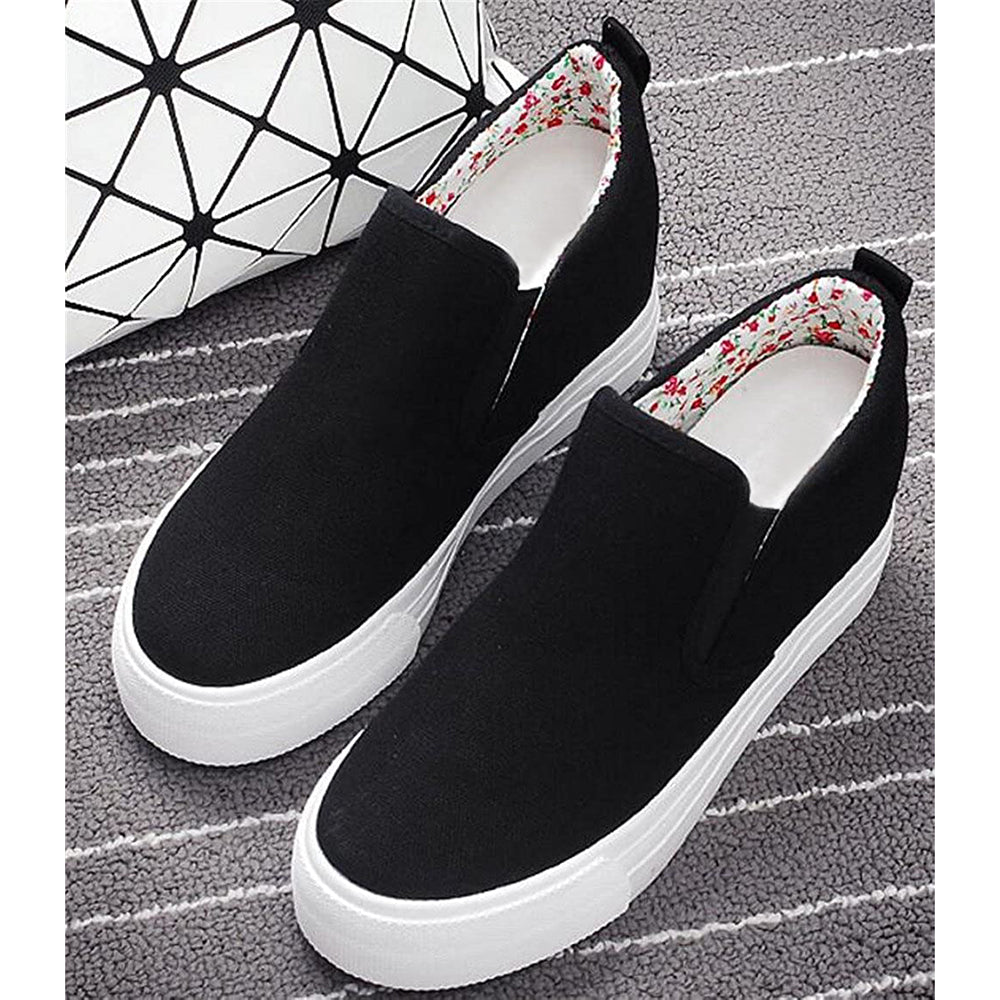 ACE SHOCK Hidden Wedge Sneakers for Women Slip on, Fashion High Heel Low Top Canvas Shoes Casual Platform Loafers