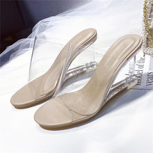 Load image into Gallery viewer, Wedge Slide Sandals for Women 2021 Fashion Transparent Slip on High Heeled Slippers Shoes