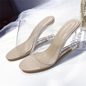 Wedge Slide Sandals for Women 2021 Fashion Transparent Slip on High Heeled Slippers Shoes