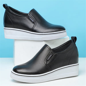 ACE SHOCK Hidden Wedge Sneakers for Women Slip on, Fashion High Heel Leather Shoes Casual Platform Loafers
