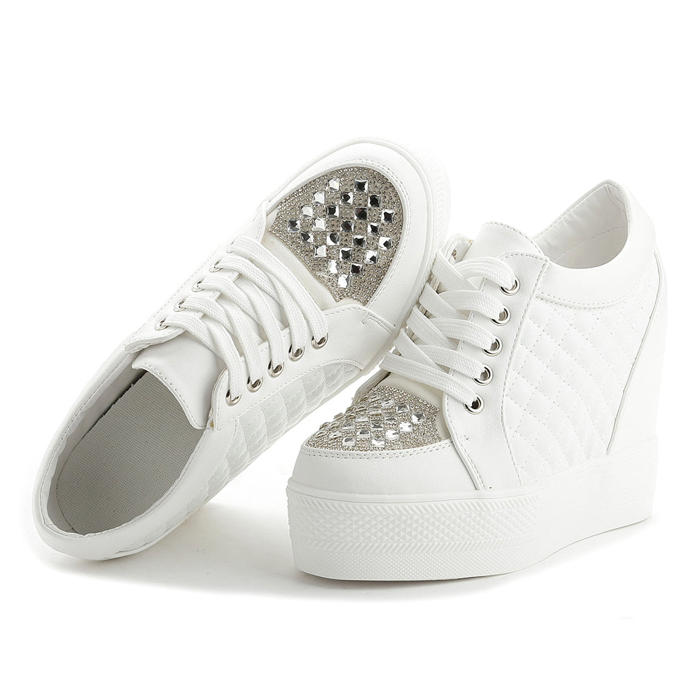 ACE SHOCK Women's Platform Sneakers with Hidden Heel Fashion Wedge Bride Wedding Shoes