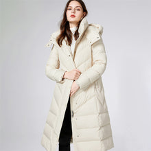 Load image into Gallery viewer, Women&#39;s 90% White Duck Down High Waisted Hooded Extra Long Puffer Coat with Belt
