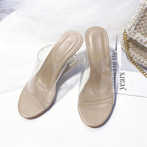 Wedge Slide Sandals for Women 2021 Fashion Transparent Slip on High Heeled Slippers Shoes