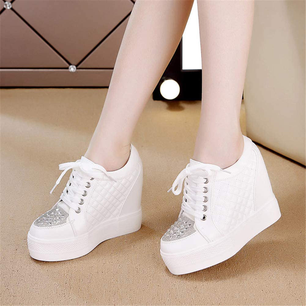 ACE SHOCK Women's Platform Sneakers with Hidden Heel Fashion Rhinestone Wedge Bride Wedding Shoes
