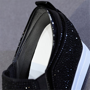 ACE SHOCK Women's Wedge Loafers with Hidden Heel Leather Rhinestone Fashion Sneakers