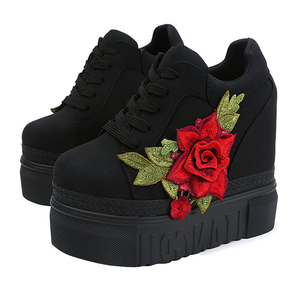 ACE SHOCK Women's Fashion Platform Sneakers High Hidden Heel Wedge Walking Shoes Bride Wedding Shoes Flower