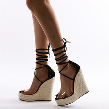 Load image into Gallery viewer, Women Espadrille Wedge Sandals 2021 Fashion Lace-up High Heeled Platform Dressy Shoes