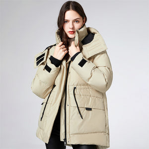 Women's Cozy Thicken Hooded Puffer Jacket 90% White Duck Down Coat with Belt