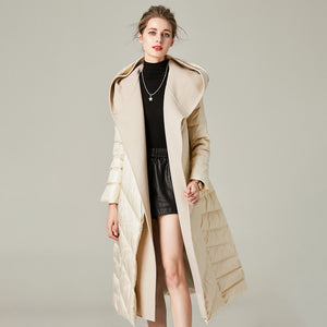 Women's 90% White Duck Down Long Puffer Coat with Hood