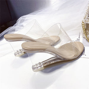 Wedge Slide Sandals for Women 2021 Fashion Transparent Slip on High Heeled Slippers Shoes