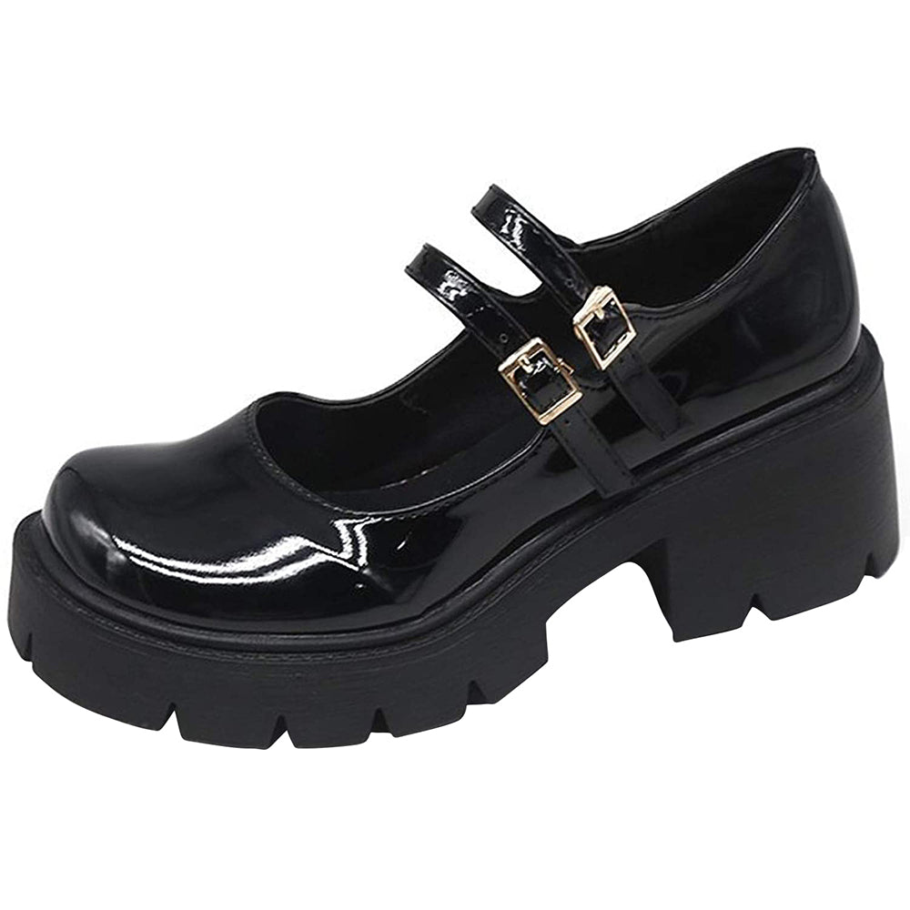 ACE SHOCK Women Platform Uniform Dress Shoes Ankle Strap Chunky Heeled Mary Janes Gothic Lolita Oxfords