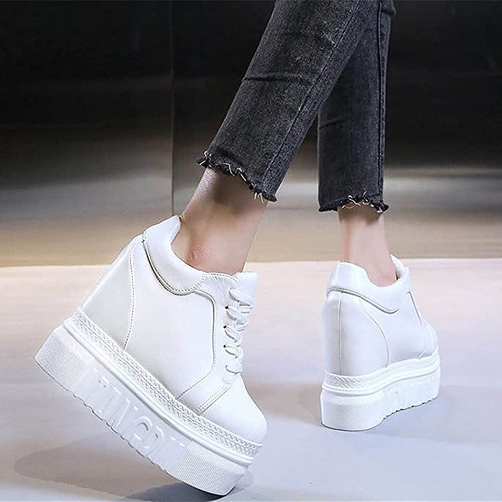 ACE SHOCK Women's Fashion Platform Sneakers High Hidden Heel Wedge Walking Shoes Bride Wedding Shoes Flower