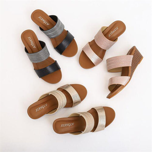 Wedge Slide Sandals for Women 2021 Fashion Outdoor Platform Gladiator Dressy Shoes with Medium Heel