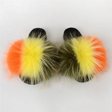 Load image into Gallery viewer, Real Fox Fur Slide Sandals for Women Flat Furry Slippers Fashion Vertical Grain Slip on Beach Shoes