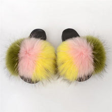 Load image into Gallery viewer, Real Fox Fur Slide Sandals for Women Flat Furry Slippers Fashion Vertical Grain Slip on Beach Shoes