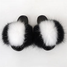 Load image into Gallery viewer, Real Fox Fur Slide Sandals for Women Flat Furry Slippers Fashion Vertical Grain Slip on Beach Shoes