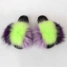 Load image into Gallery viewer, Real Fox Fur Slide Sandals for Women Flat Furry Slippers Fashion Vertical Grain Slip on Beach Shoes